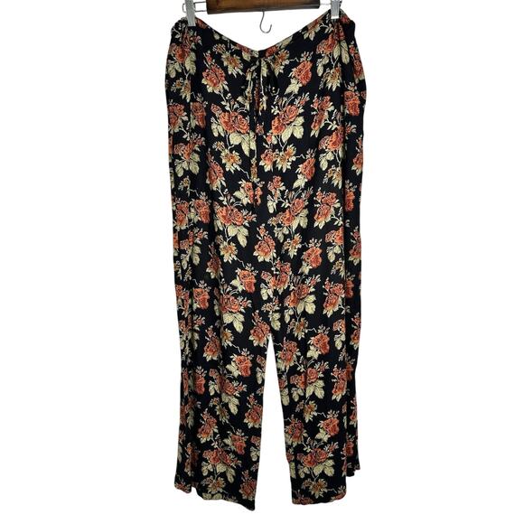 Express Drawstring Waist Wide Leg Floral Pants Costal Medium 90s VTG Rayon - Picture 1 of 8